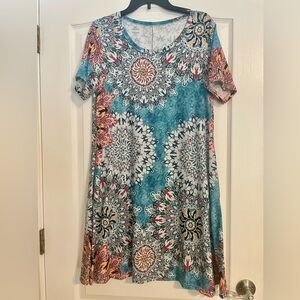 Colorful Mandala Print Women's Dress with Pockets